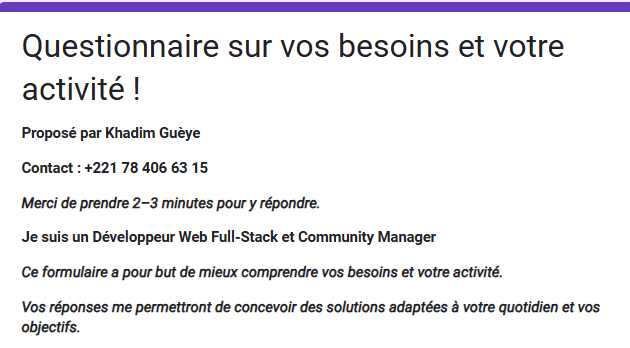 Aperçu du projet Étude des besoins et activités