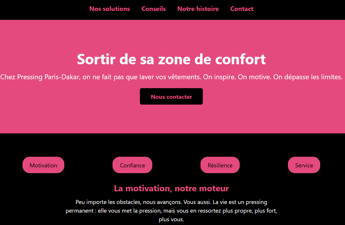 Aperçu du projet Site vitrine pour un service de pressing