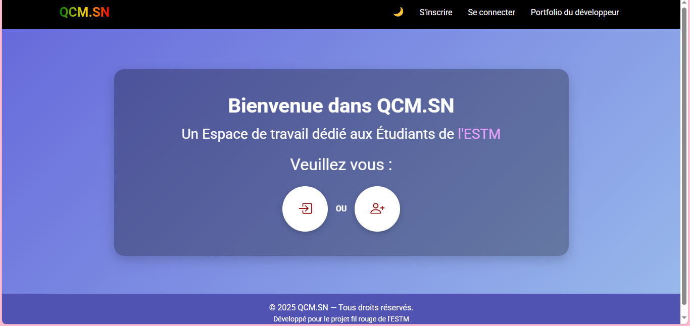 Aperçu du projet site de QCM pour les étudiants de l'ESTM